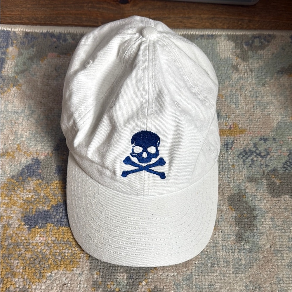 SoulCycle White Cap with Blue Skull and Crossbones Logo